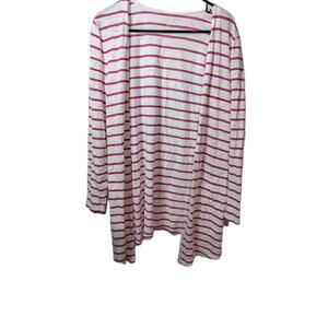 Chico's Cardigan Pink Breton Striped Pockets Open Preppy lightweight Size Small